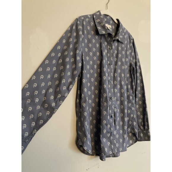 Garnet Hill 100% Organic Cotton Button Up Shirt 12 Women’s Blue Floral - Picture 2 of 9